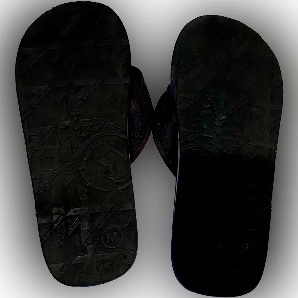 ZEROXPOSUR Men’s BLUE BLACK FLIP Flops, SZ11/12 Soft Toe Post Swim BEACH SHOWER
